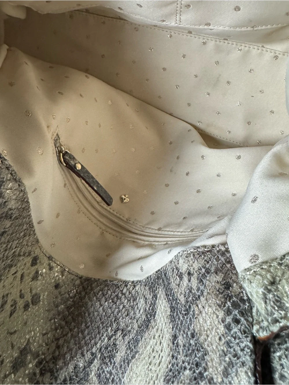 kate spade Snake-Print Shoulder and cross body Bag in Cream & Gray with Red Trim